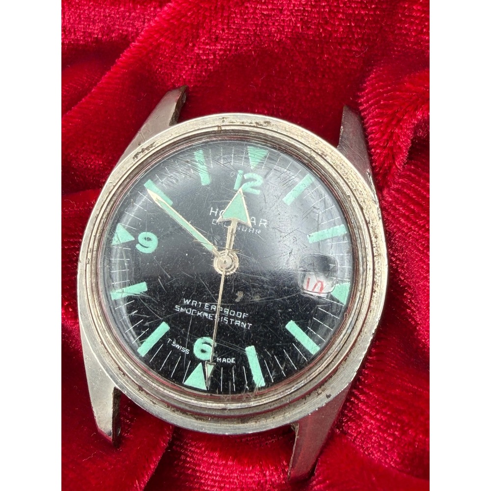 Vintage Calendar Military Watch Head Black Dial Swiss Made Untested